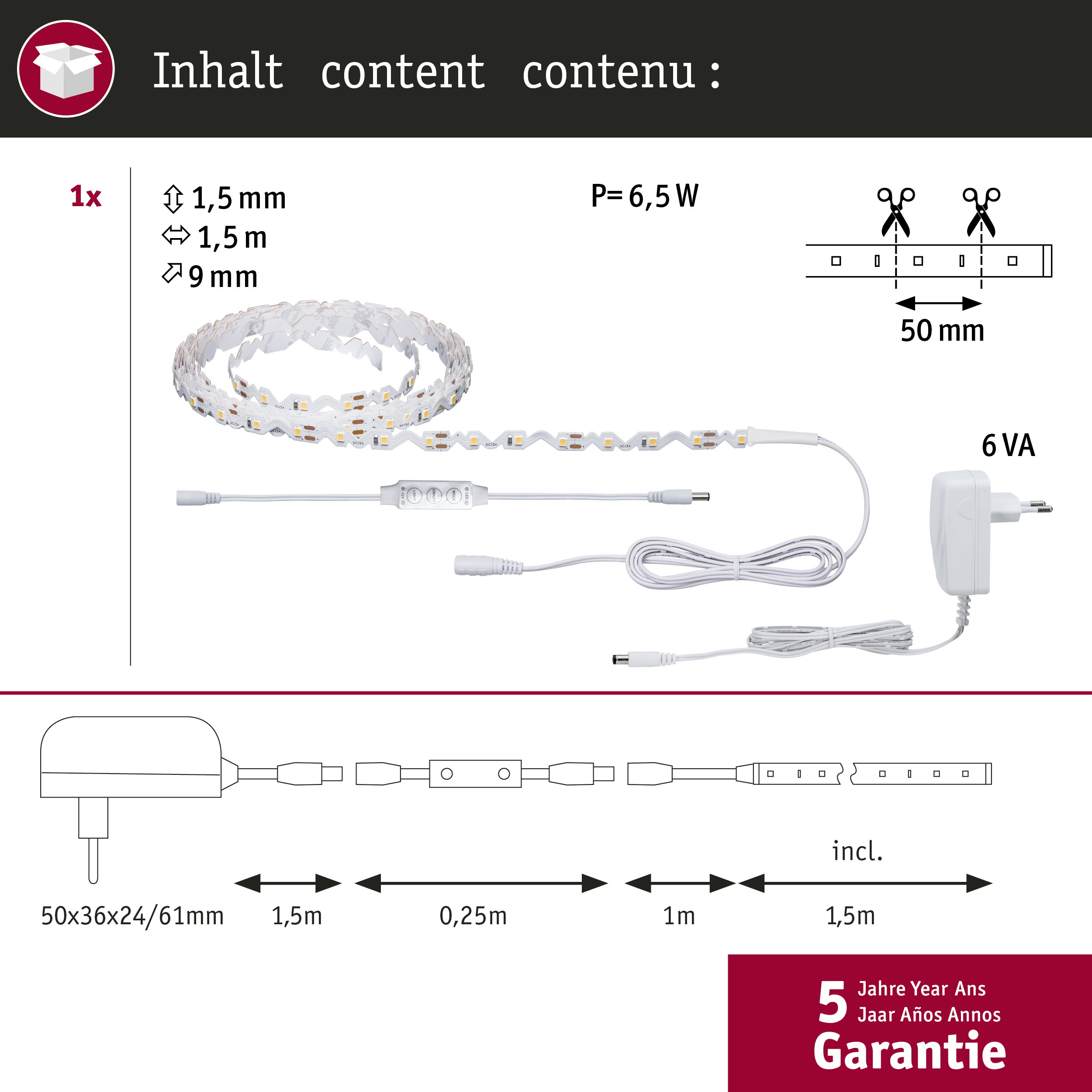 PAULMANN LICHT 789.61 STRIPE FLEXLED 3D 1.5M BASIC SET LED Strip Universalweiss