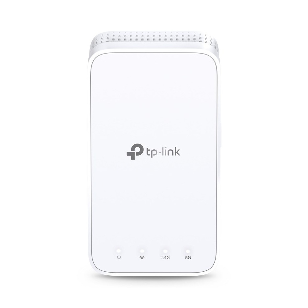 Biały router TP-Link stoi pionowo z czterema kontrolkami.