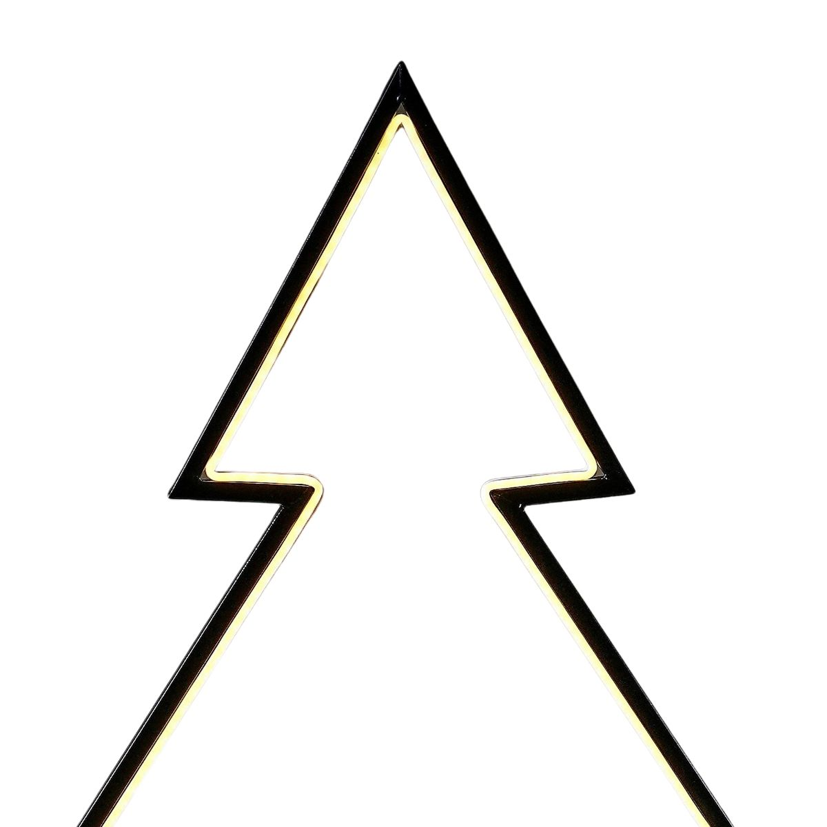 Une applique LED noire en forme d'arbre avec un éclairage chaud sur fond blanc.