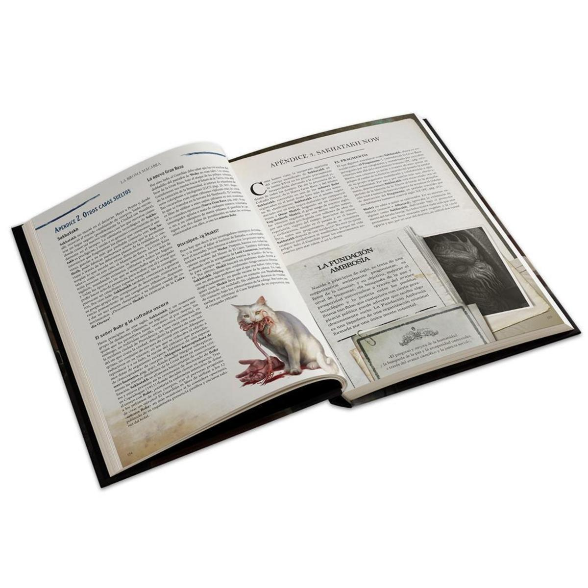 Un libro abierto con texto en español y una ilustración de perros en una habitación.