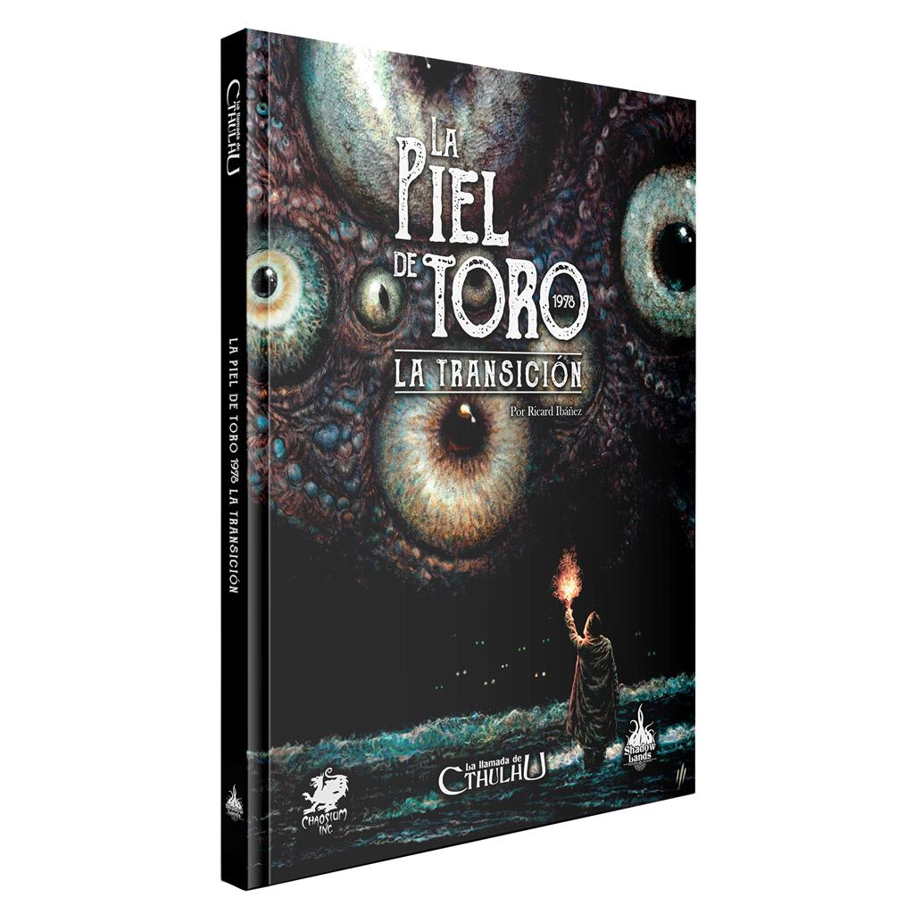 Un libro titulado La Piel de Toro muestra una criatura gigante con ojos grandes y una figura con antorcha.