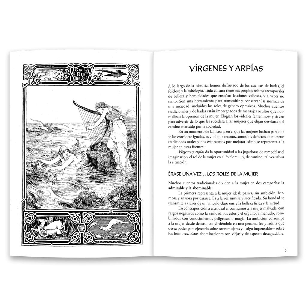 Libro abierto con una ilustración a la izquierda y texto en español a la derecha.