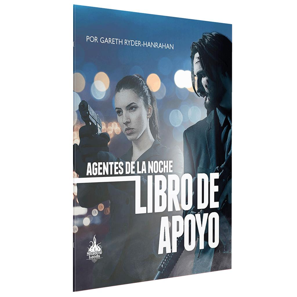 Una portada de libro muestra a dos agentes armados frente a un paisaje urbano nocturno iluminado.