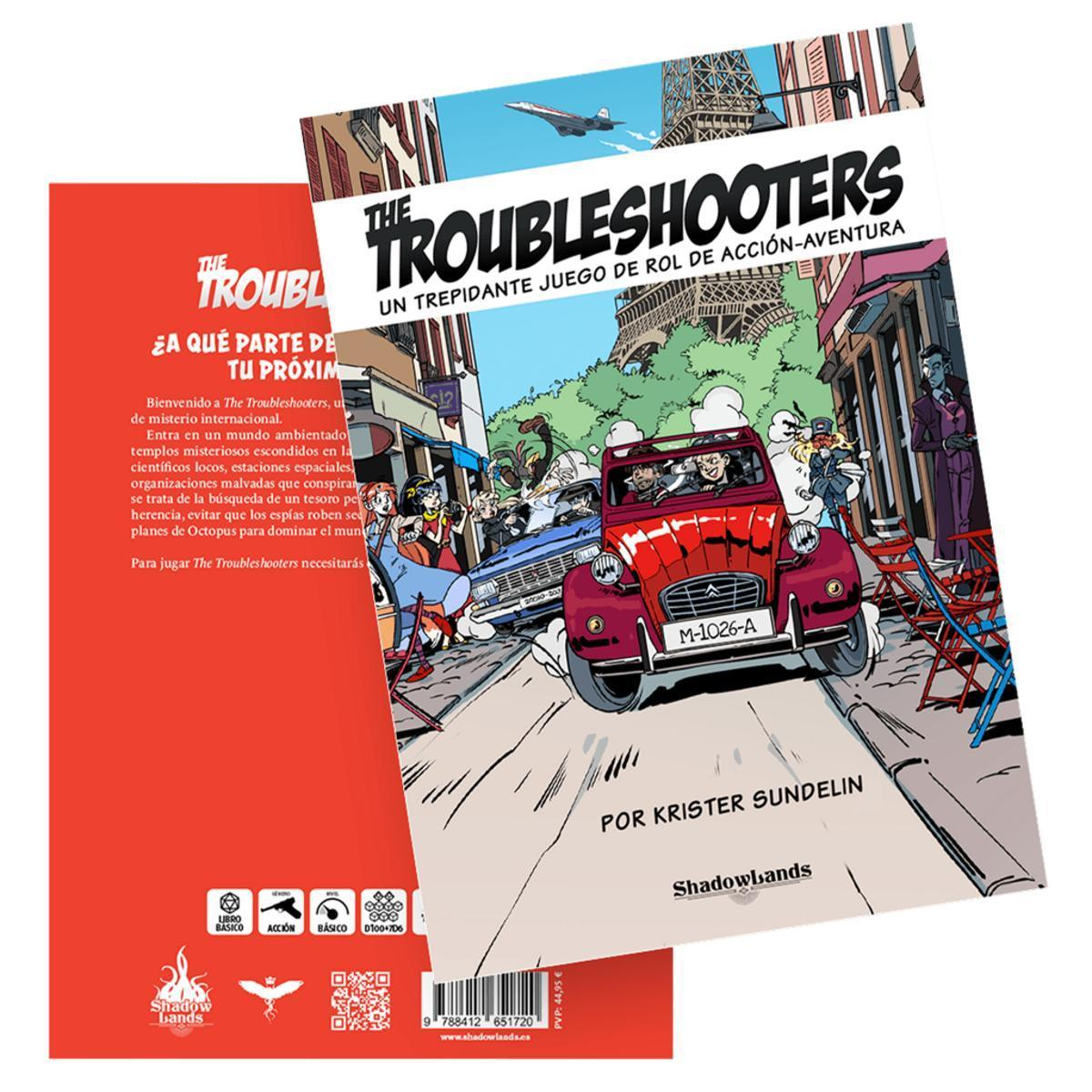 Portada de cómic de 'The Troubleshooters' con un coche rojo en una calle de París.