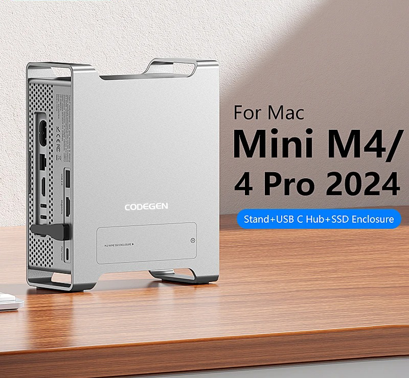 CODEGEN Mac Mini M4/M4 Pro 9'u 1 Arada Type-C HDMI NVME SSD Stand Docking Station CDG-NSC301