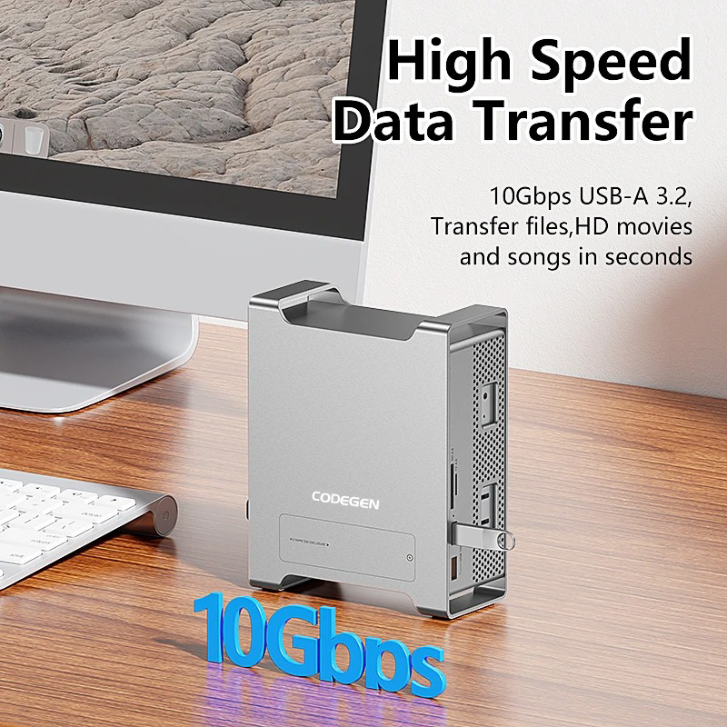 CODEGEN Mac Mini M4/M4 Pro 9'u 1 Arada Type-C HDMI NVME SSD Stand Docking Station CDG-NSC301
