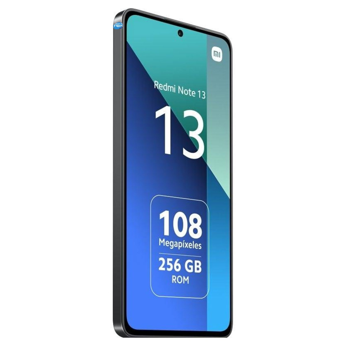 Smartphone Xiaomi Redmi Note 13 con schermo blu e verde, 108 Megapixel e 256 GB di ROM.
