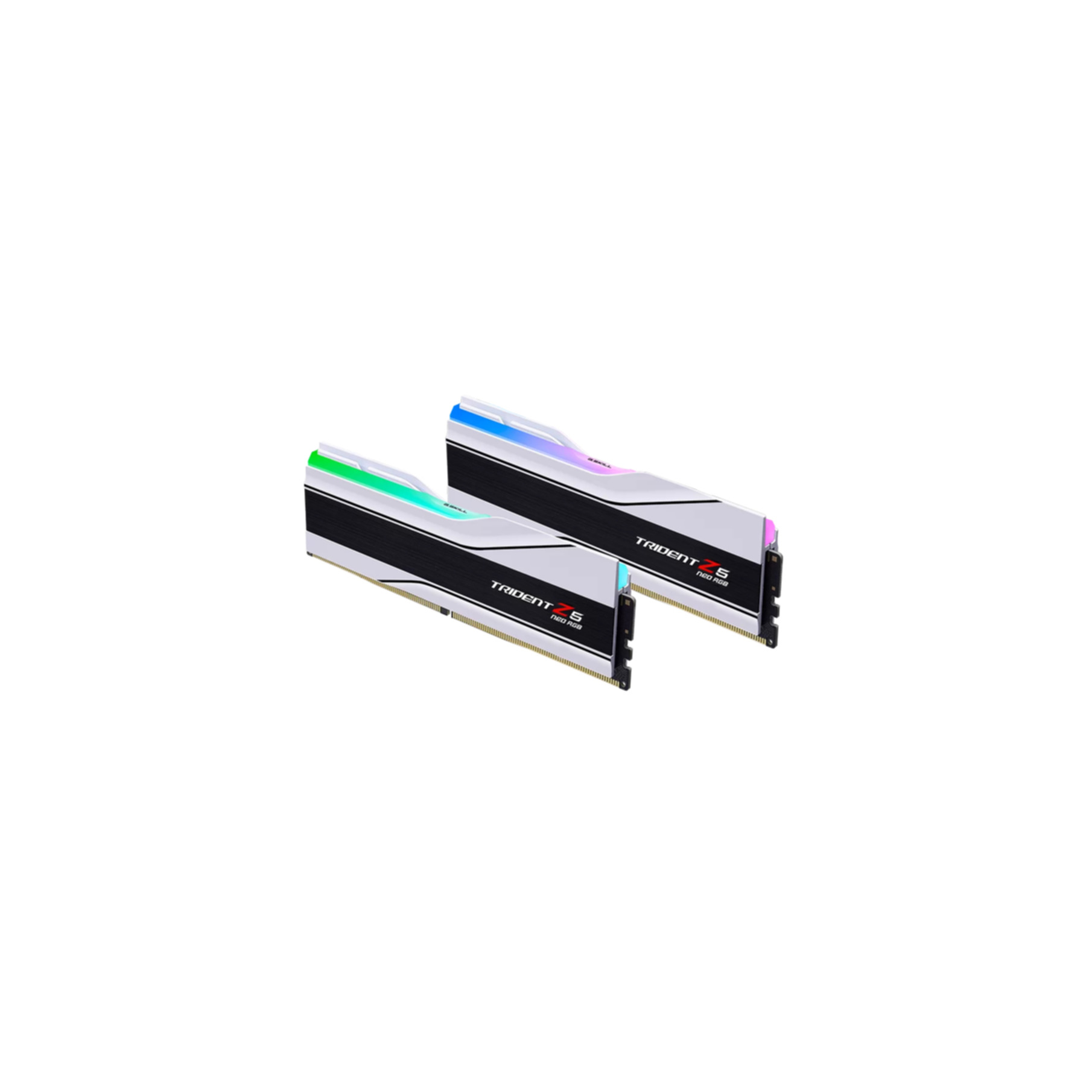 Due moduli RAM Trident Z5 RGB con dissipatore bianco e illuminazione RGB.