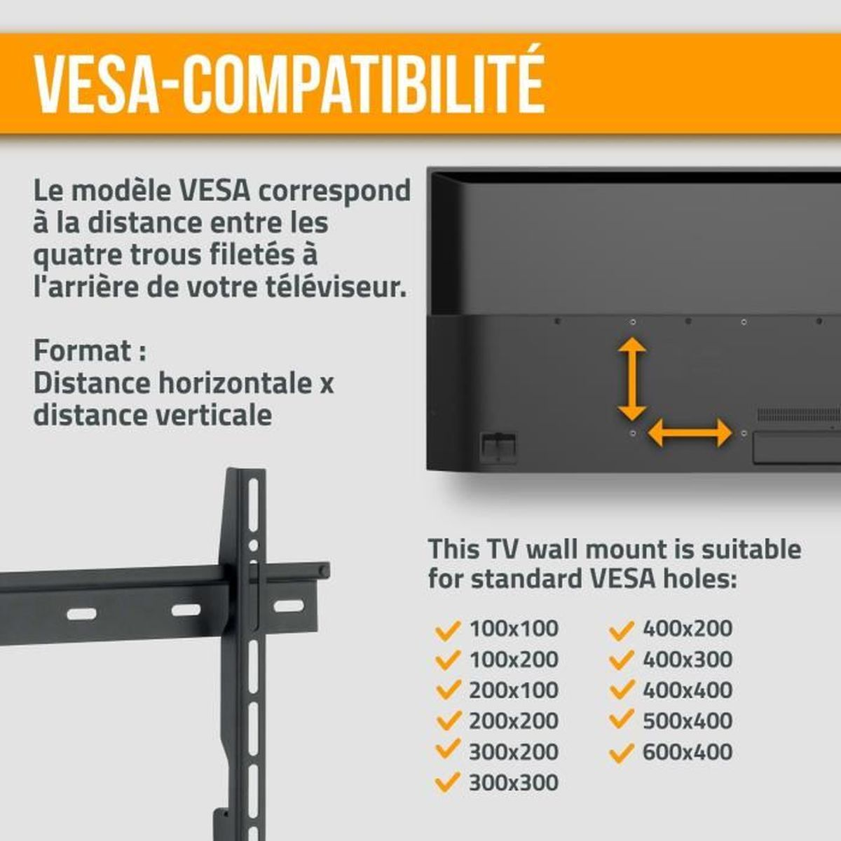 NANOOK Flat M TV-muurbeugel, plat tegen de muur, 32-55 inch Wall mount Black