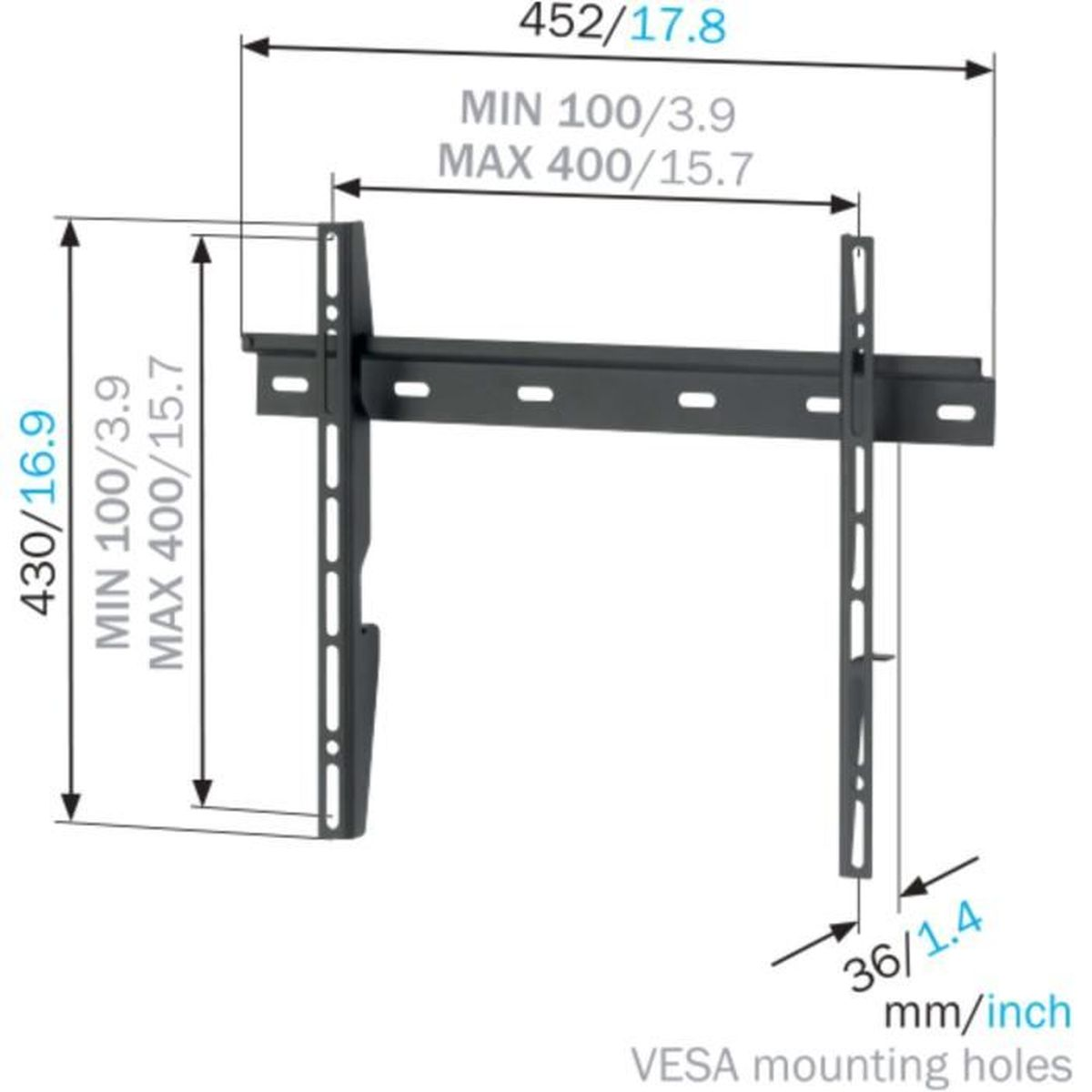 NANOOK Flat M TV-muurbeugel, plat tegen de muur, 32-55 inch Wall mount Black