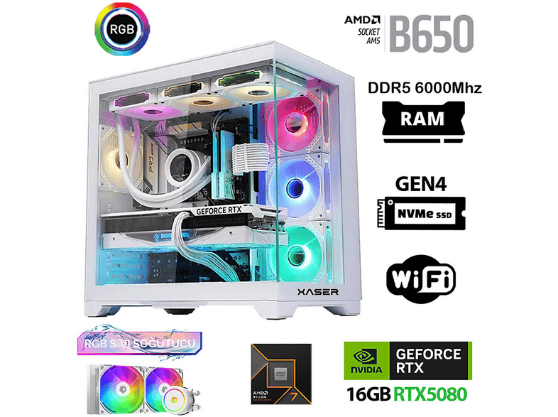 XASER Velox x260 DDR5 M.2 16GB RTX5080 AMD Ryzen 7 7800X3D 32 GB RAM 1 TB mSSD FreeDOS Oyuncu Masaüstü Bilgisayar