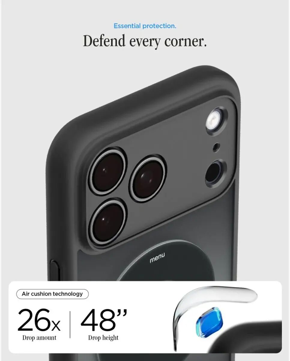 Une coque de smartphone noire mettant en valeur les découpes d'appareil photo et la technologie.
