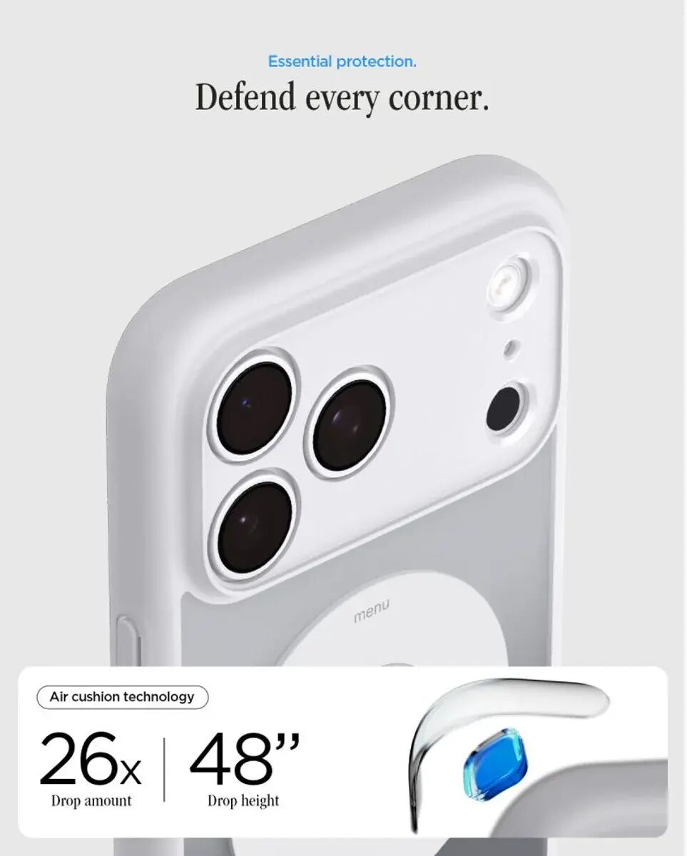Coque de téléphone blanche avec découpe pour appareil photo et texte.