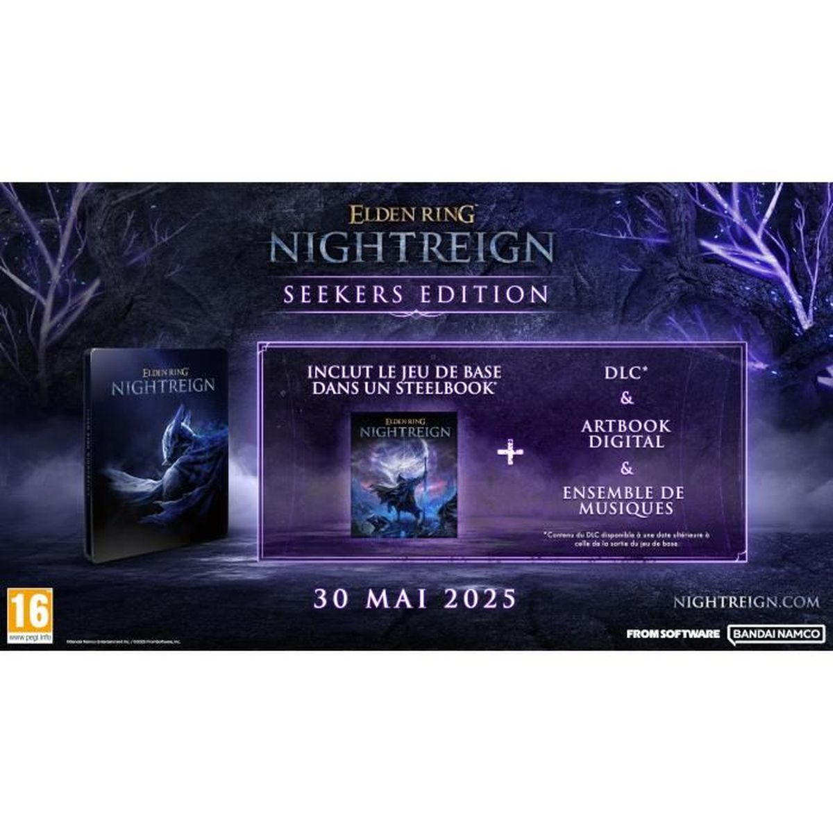 Elden Ring Nightreign Seekers Edition mit Steelbook, DLC, digitalem Artbook und Soundtrack, Release am 30. Mai 2025.