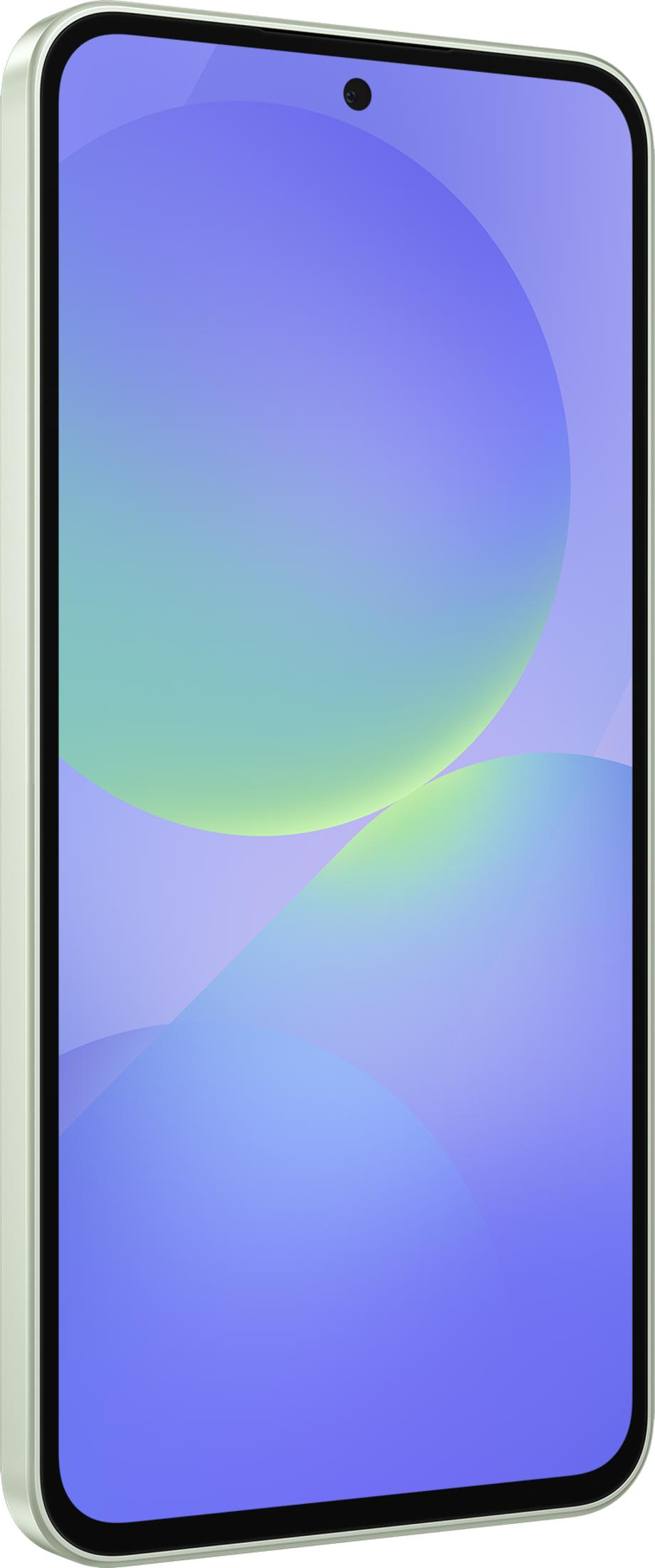 Uno smartphone che mostra uno sfondo astratto e colorato sullo schermo.