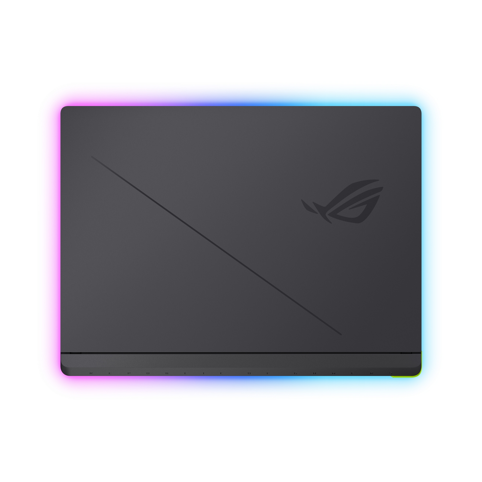 Coperchio per laptop nero con illuminazione RGB e logo Republic of Gamers.