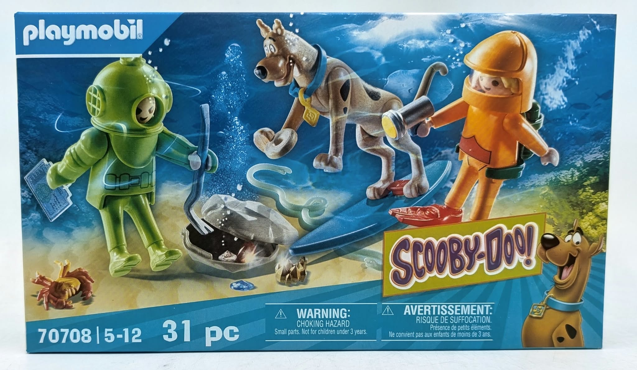Set de juego subacuático Playmobil Scooby-Doo con buzos, una concha y el perro.