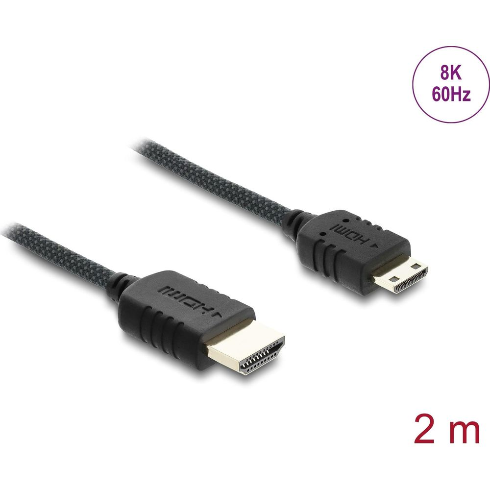 Zwei schwarze 8K 60Hz HDMI-Kabel mit Textummantelung und vergoldeten Steckern auf weißem Hintergrund.