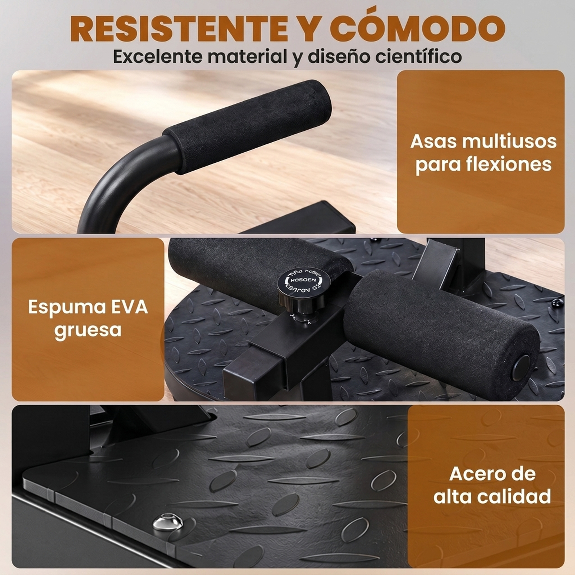 Barra de suelo para fitness con asas acolchadas para flexiones y abdominales, de acero.