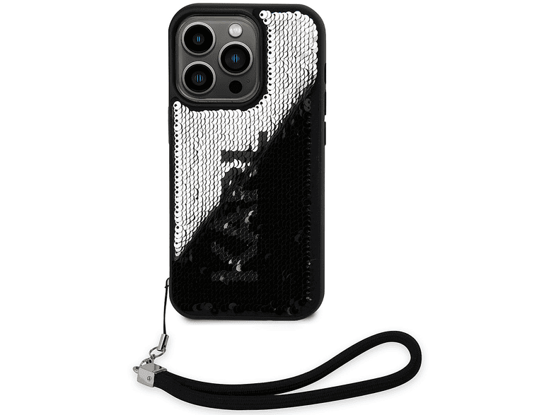 KARL LAGERFELD iPhone 14 Pro Uyumlu El Askısı İpli Hareketli Pullu Dizayn Kapak Telefon Kılıfı Siyah