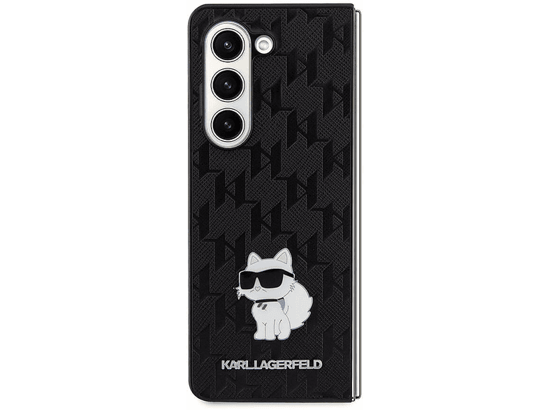 KARL LAGERFELD Galaxy Z Fold 5 Uyumlu Orijinal Lisanslı KL Desenli Choupette İkonik Saffiano Kapak Telefon Kılıfı Siyah