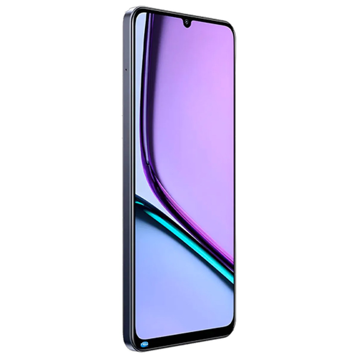 Uno smartphone con uno sfondo viola e blu sullo schermo, mostrato leggermente angolato.