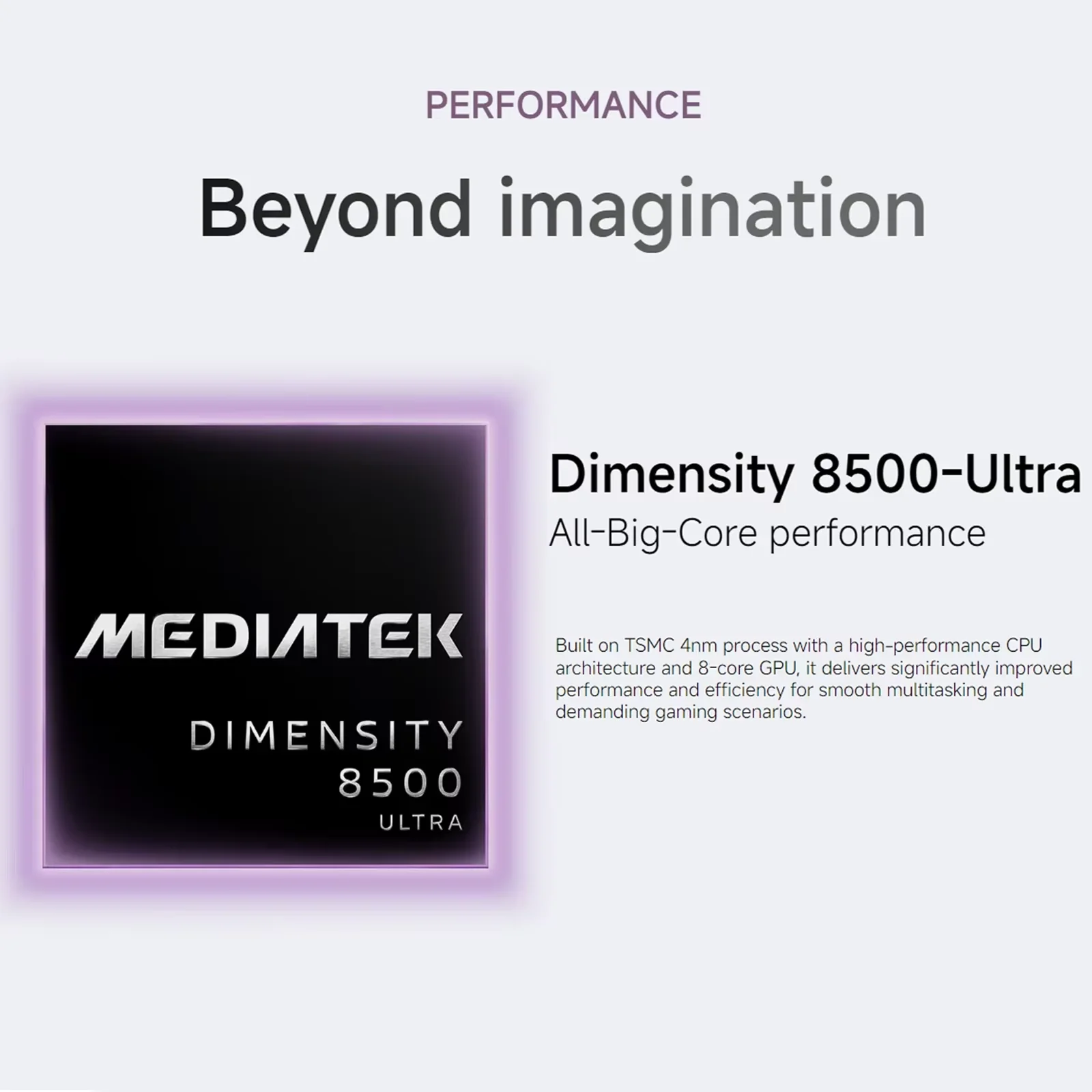 MediaTek Dimensity 8500-Ultra Prozessor mit 4nm-Technologie für hohe Leistung und Gaming.