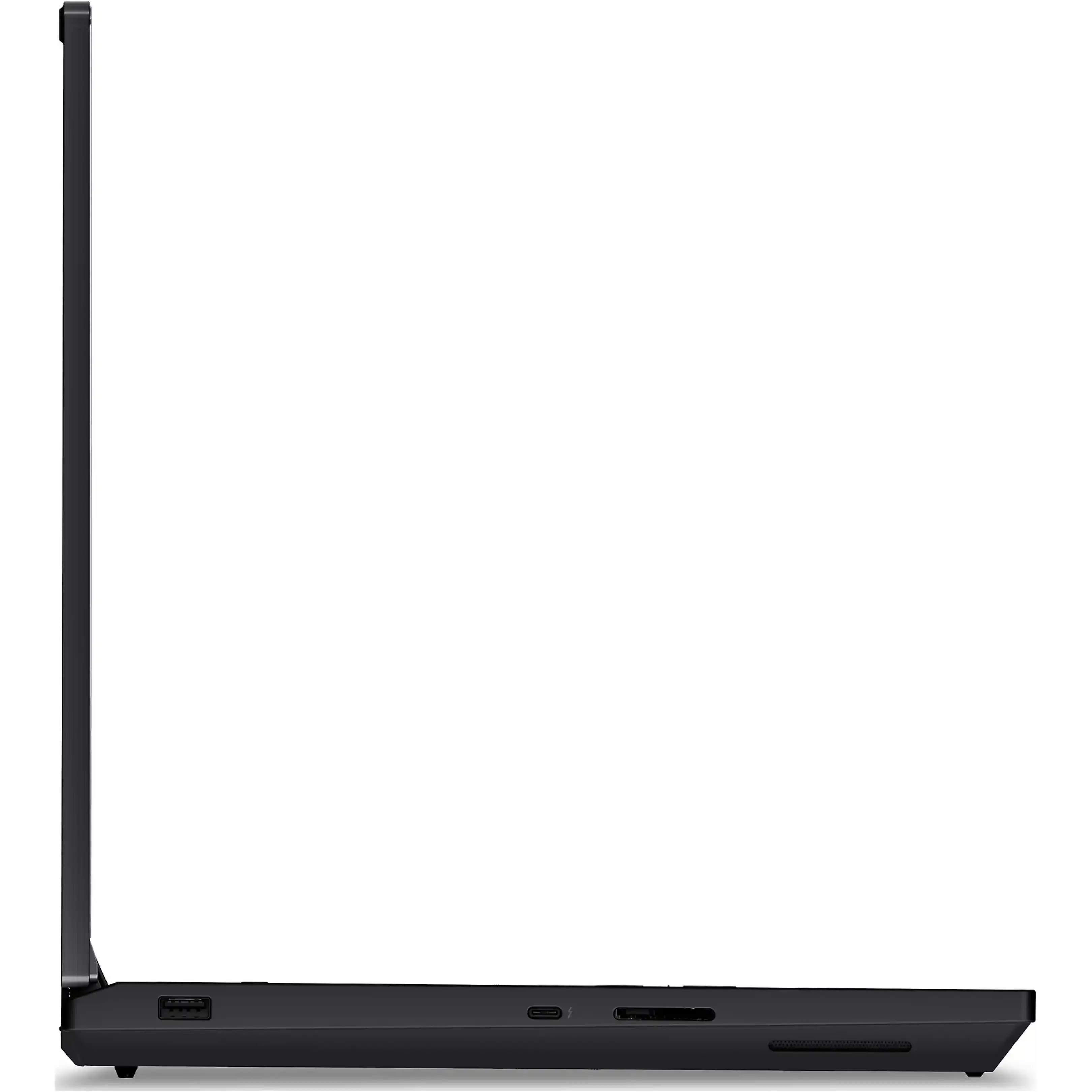 Vista laterale di un laptop nero chiuso con porte visibili lungo il bordo.