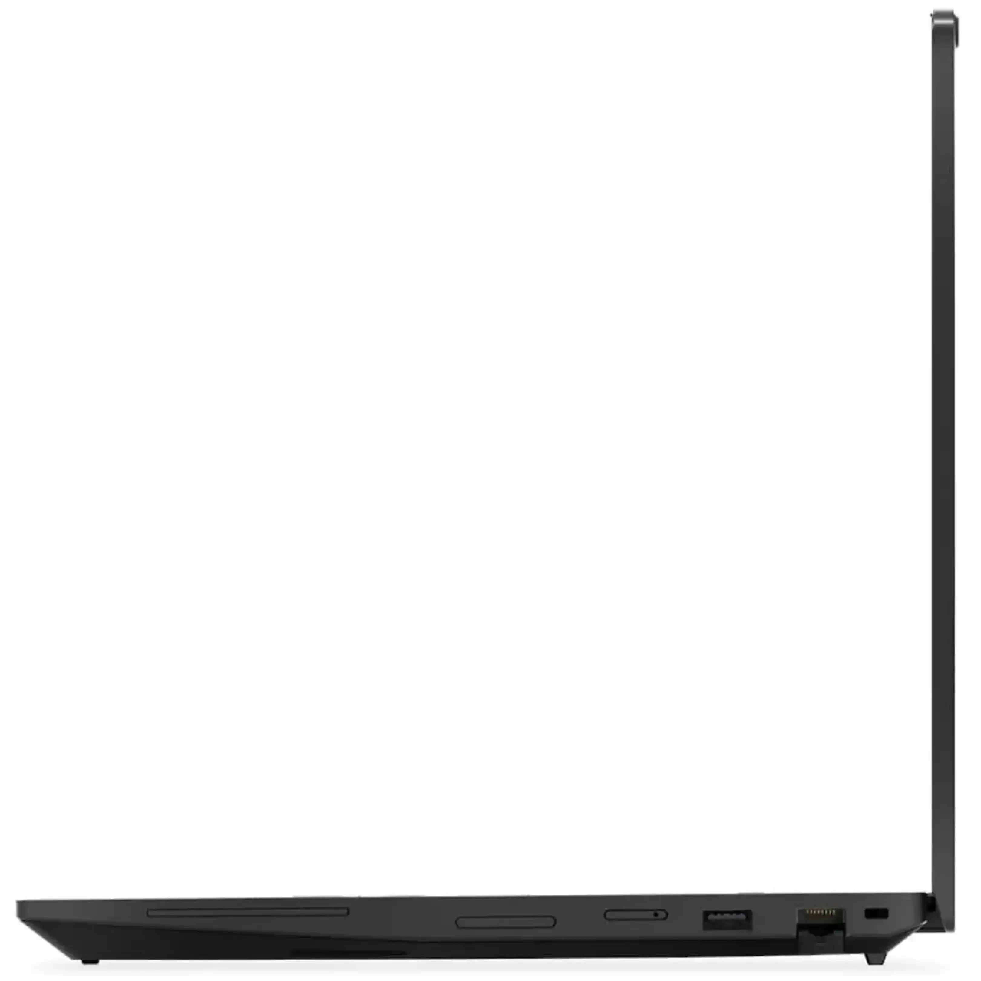 Vista laterale di un computer portatile nero chiuso con porte visibili.
