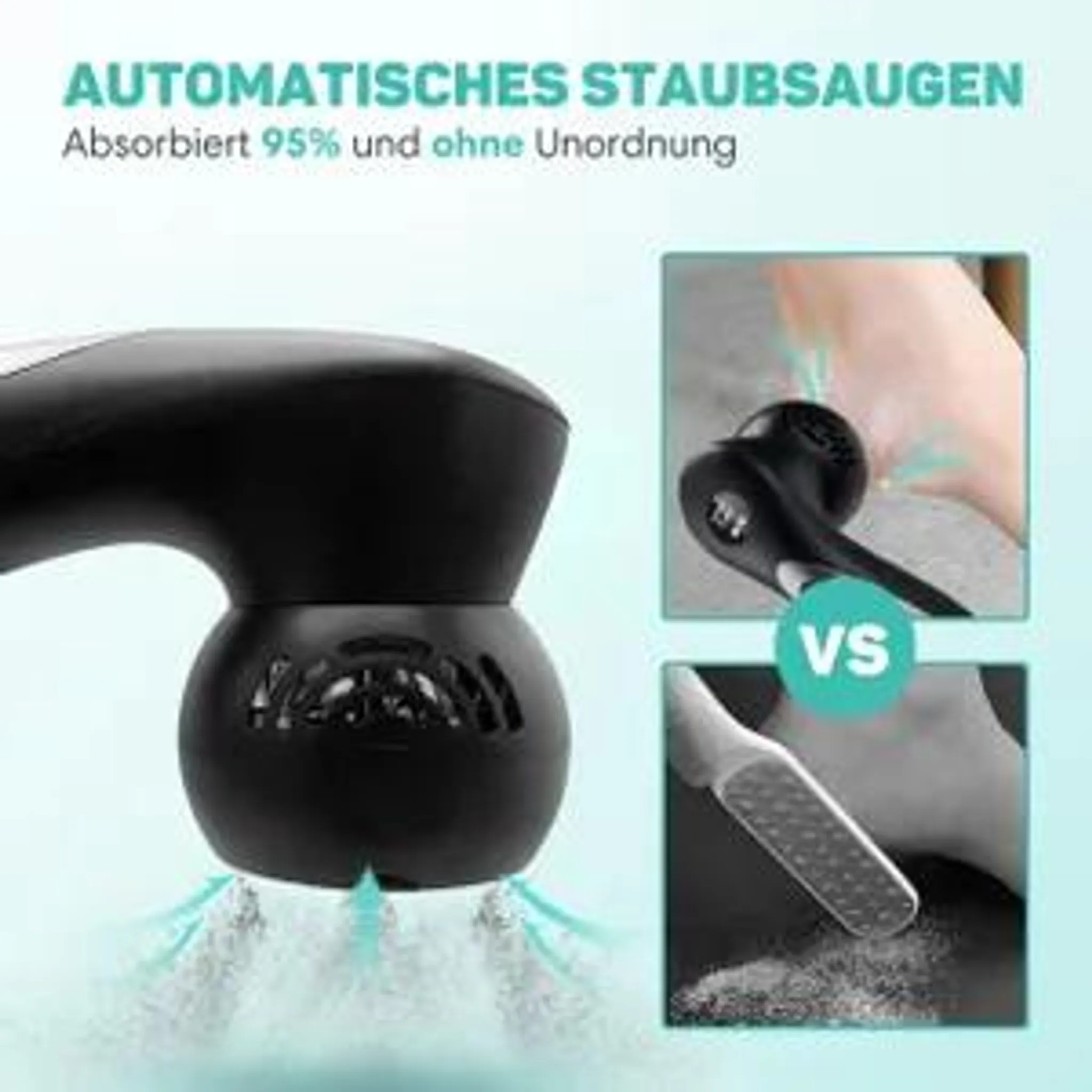 Ein schwarzer elektrischer Hornhauthobel mit automatischer Absaugung, gezeigt bei der Fußpflege.