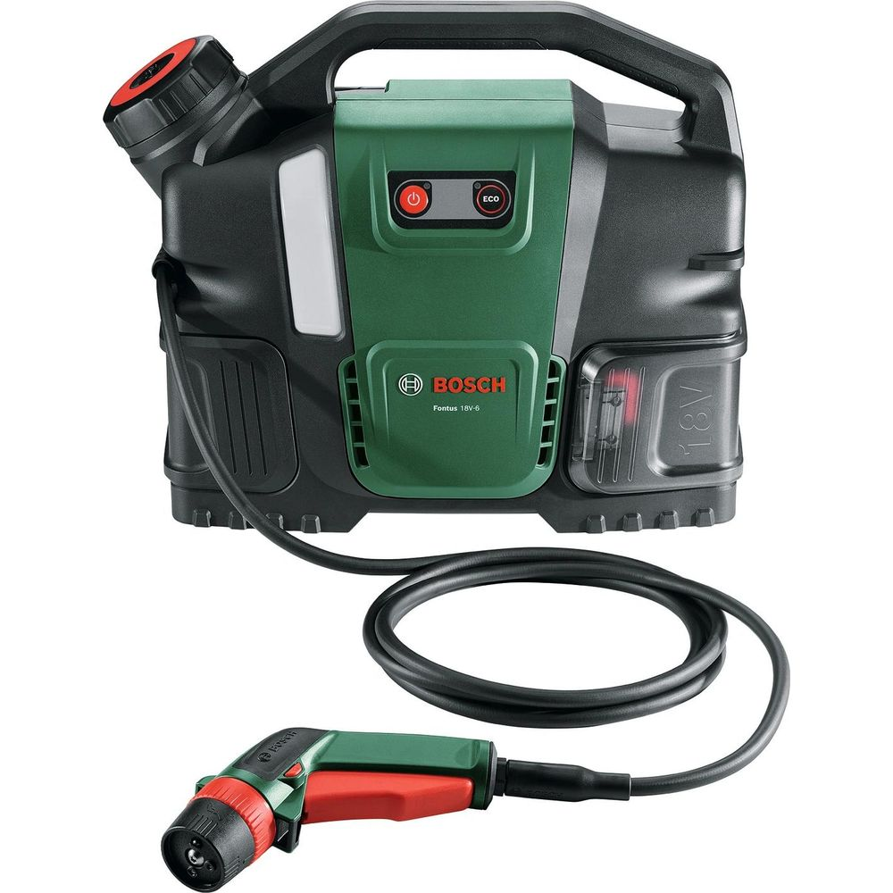 Idropulitrice a batteria Bosch Fontus 18V-6 verde e nera con tubo e pistola.
