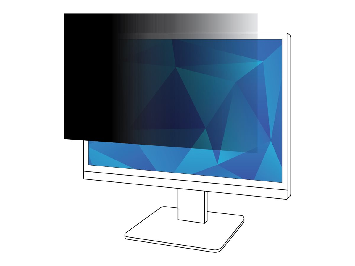 Ein Computermonitor mit blauem Hintergrund und einem partiellen schwarzen Sichtschutzfilter.