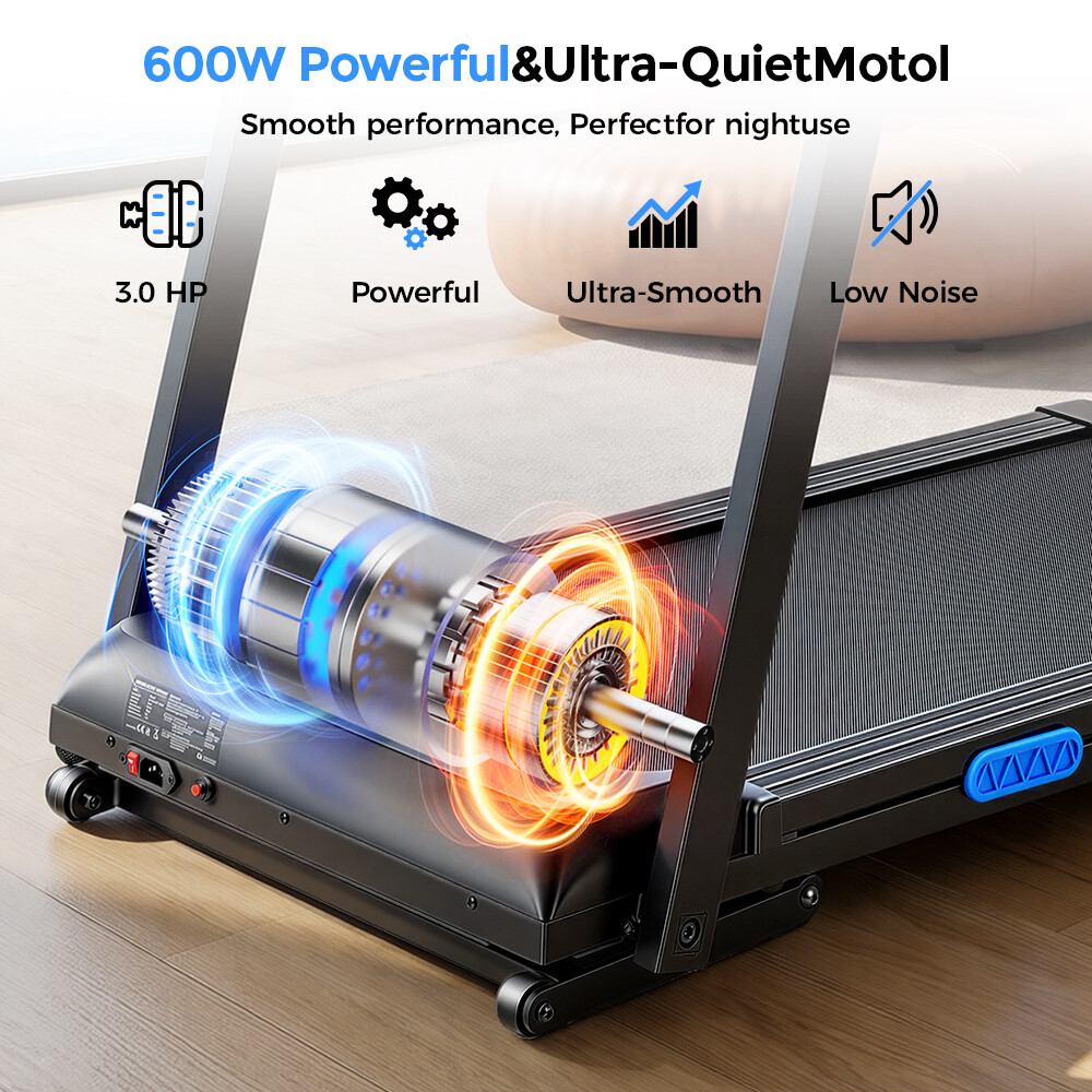 Una caminadora con motor potente destacado y funciones de 3.0 HP y bajo ruido.