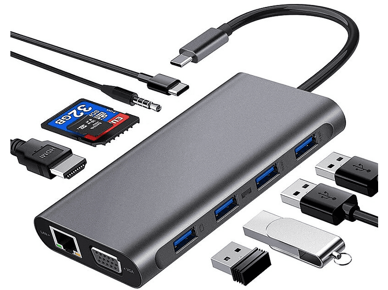 CODEGEN USB 3.1 Type-C – 11'i 1 Arada +HDMI+VGA+ RJ45 Ethernet Çevirici Adaptör CDG-CNV49