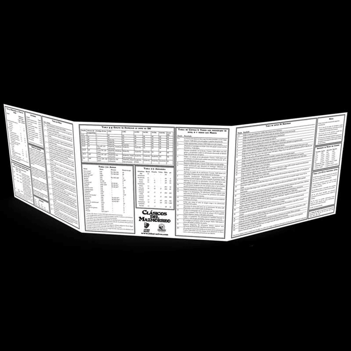 Una pantalla de DM abierta con tablas y texto sobre un fondo negro.