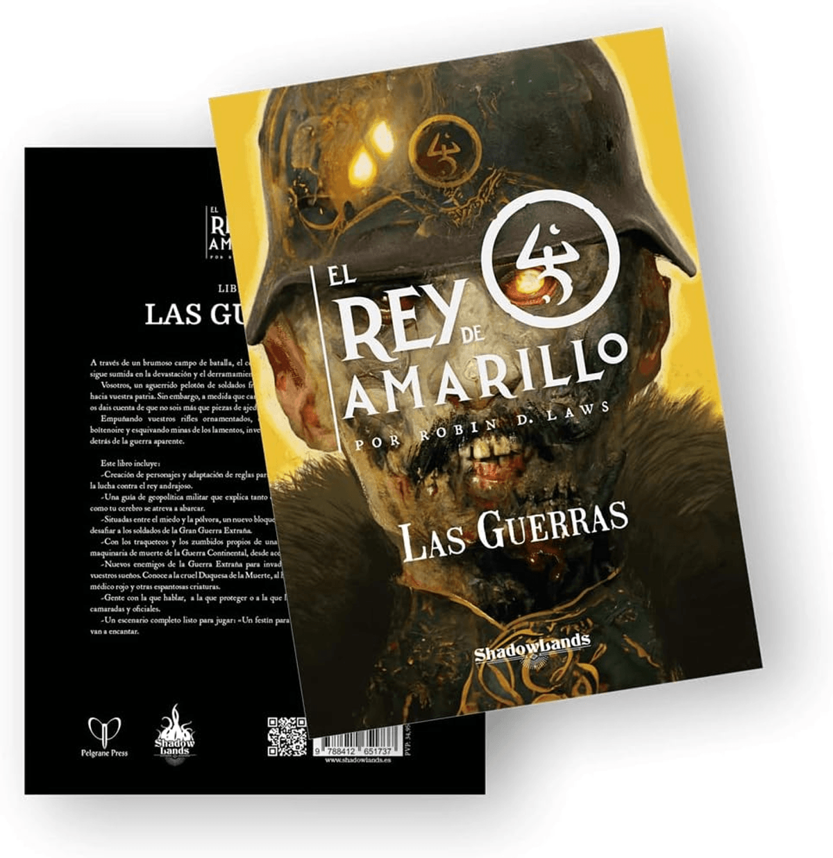 Portada de juego de rol con un soldado zombi espeluznante con casco y fondo amarillo.