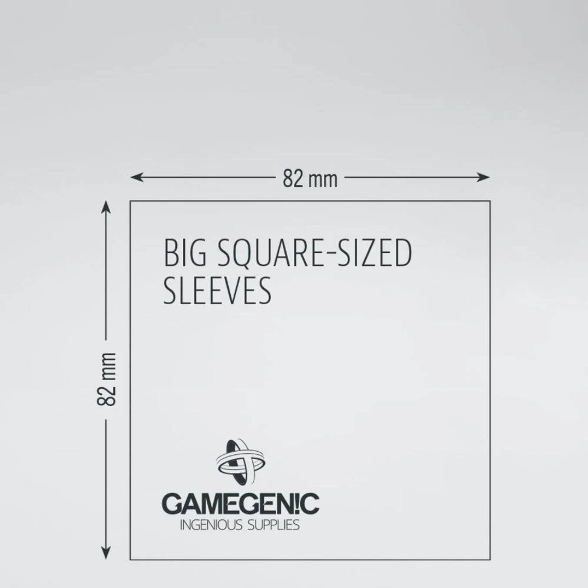Diagrama de fundas para tarjetas cuadradas con 82 mm y logotipo de Gamegenic.