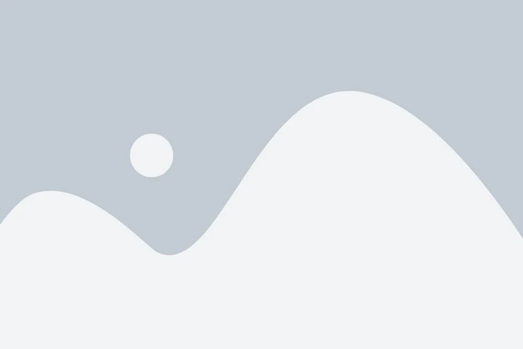 Una imagen minimalista con dos colinas blancas y un sol sobre un fondo gris.