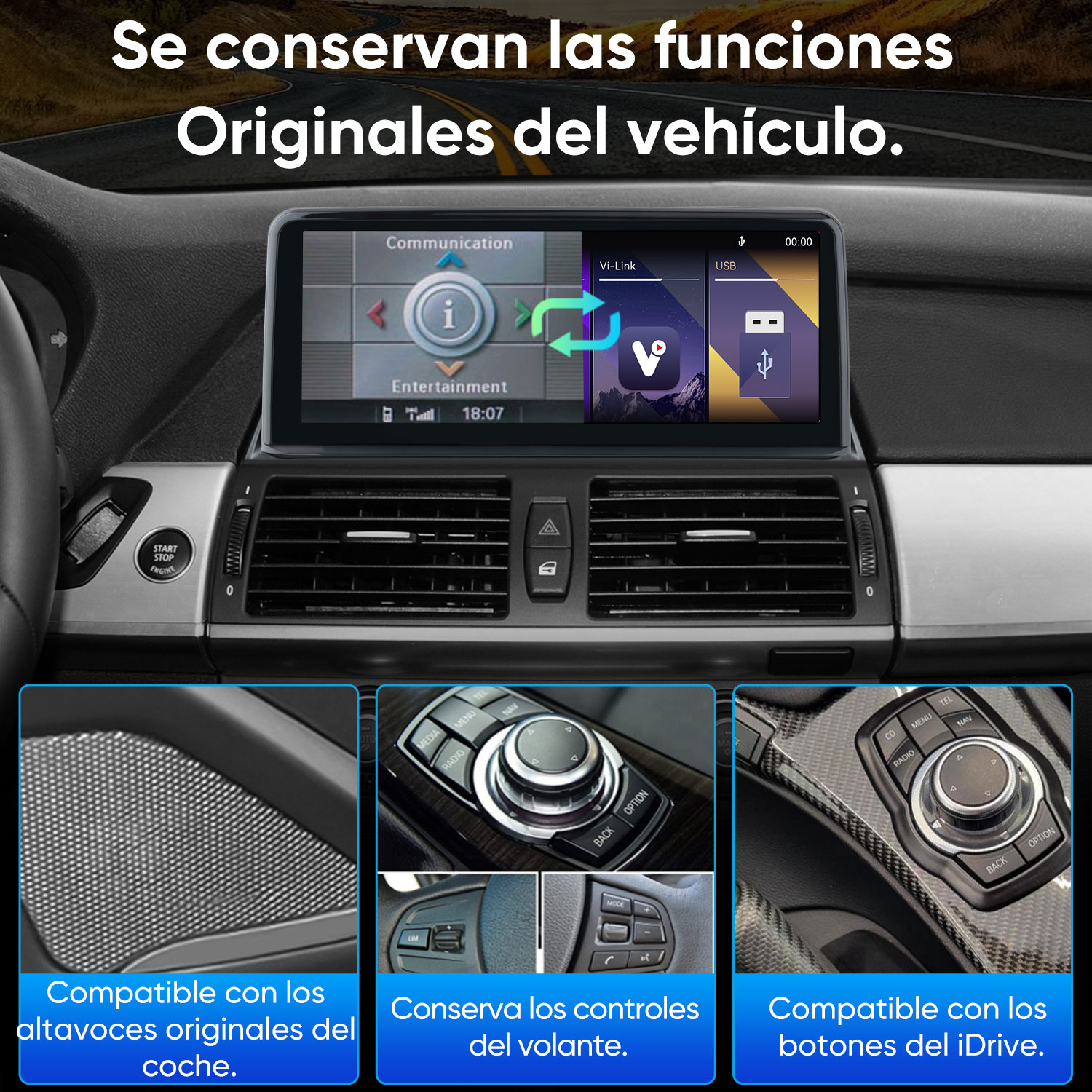 Salpicadero de coche con nueva pantalla digital, salidas de aire y controles compatibles.