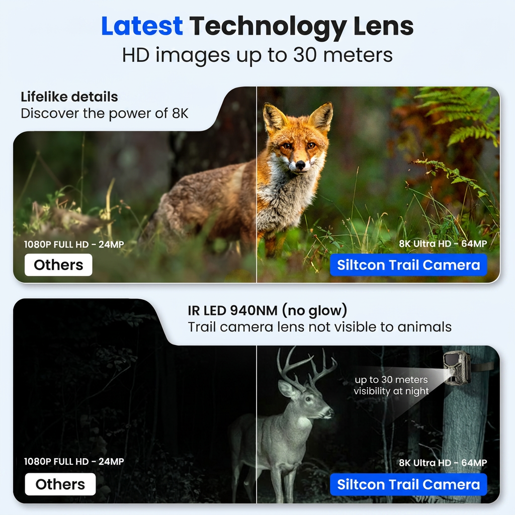 Vergelijkingsafbeeldingen tonen de superieure beeldkwaliteit van een wildcamera.