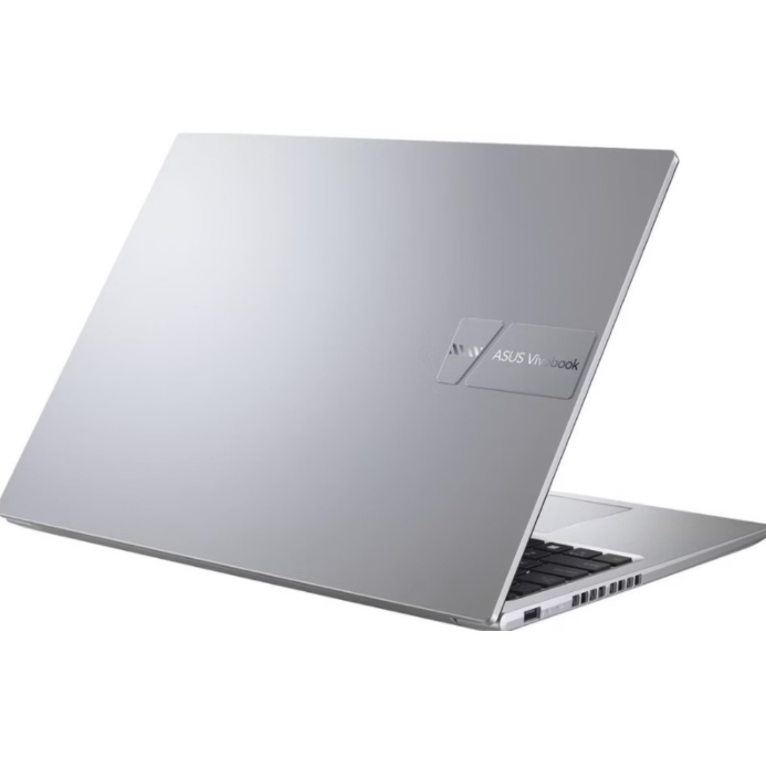 Ein silberner ASUS Vivobook Laptop mit geschlossenem Display gegen einen weißen Hintergrund.