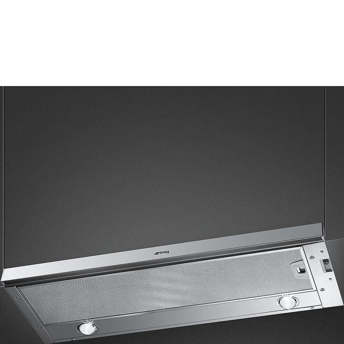 Una campana extractora gris con filtro metálico y dos luces.