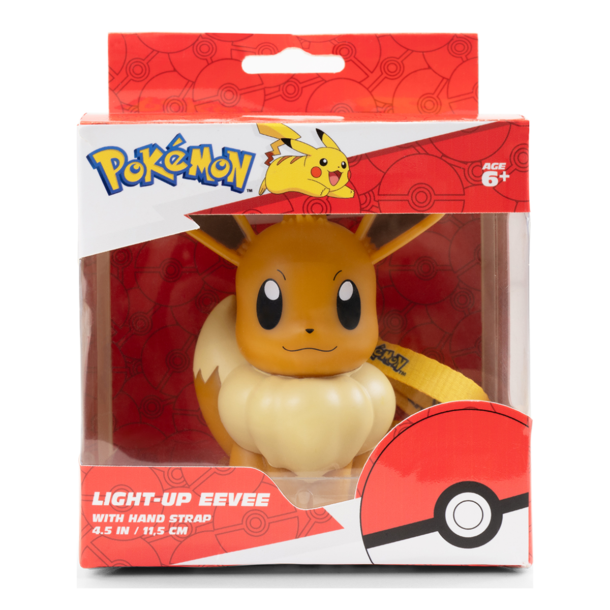 Pokémon Light-Up Eevee-Spielzeug in einer rot-weißen Box mit Pikachu-Illustration.