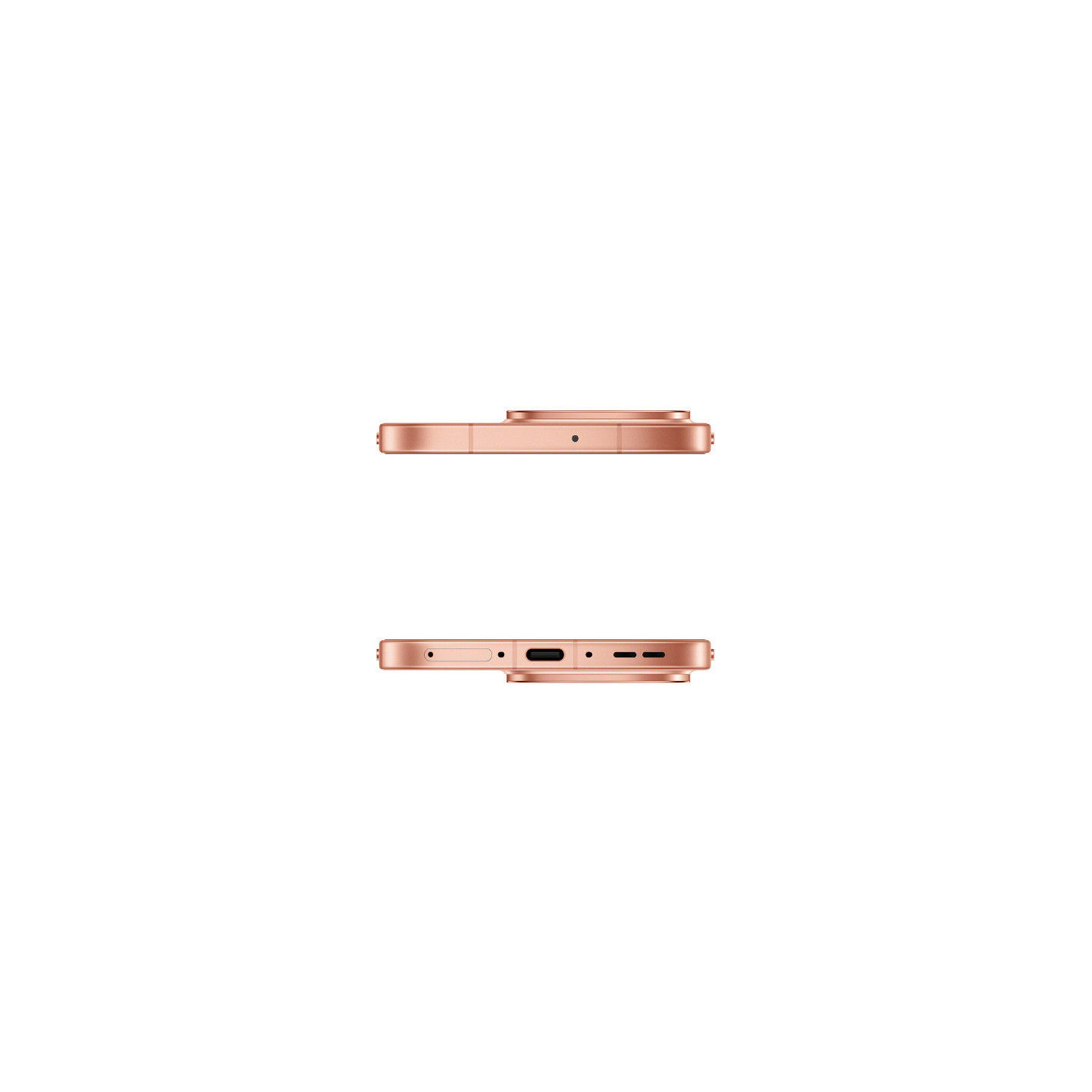 Smartfon w kolorze różowego złota od góry i dołu, z portem USB-C.