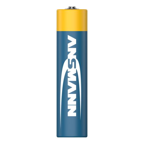 Eine blau-gelbe Ansmann AA-Batterie mit weißer Aufschrift.