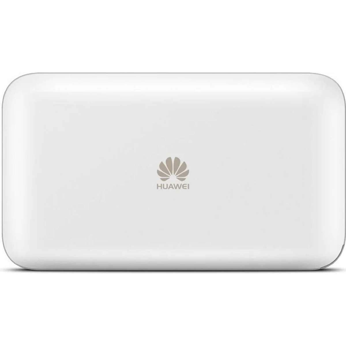 Ein weißes, abgerundetes Huawei WLAN-Gerät mit einem grauen Logo in der Mitte.