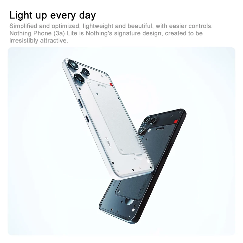 Ein weißes und ein schwarzes Smartphone mit transparentem Rückseitendesign schweben vor hellem Hintergrund.