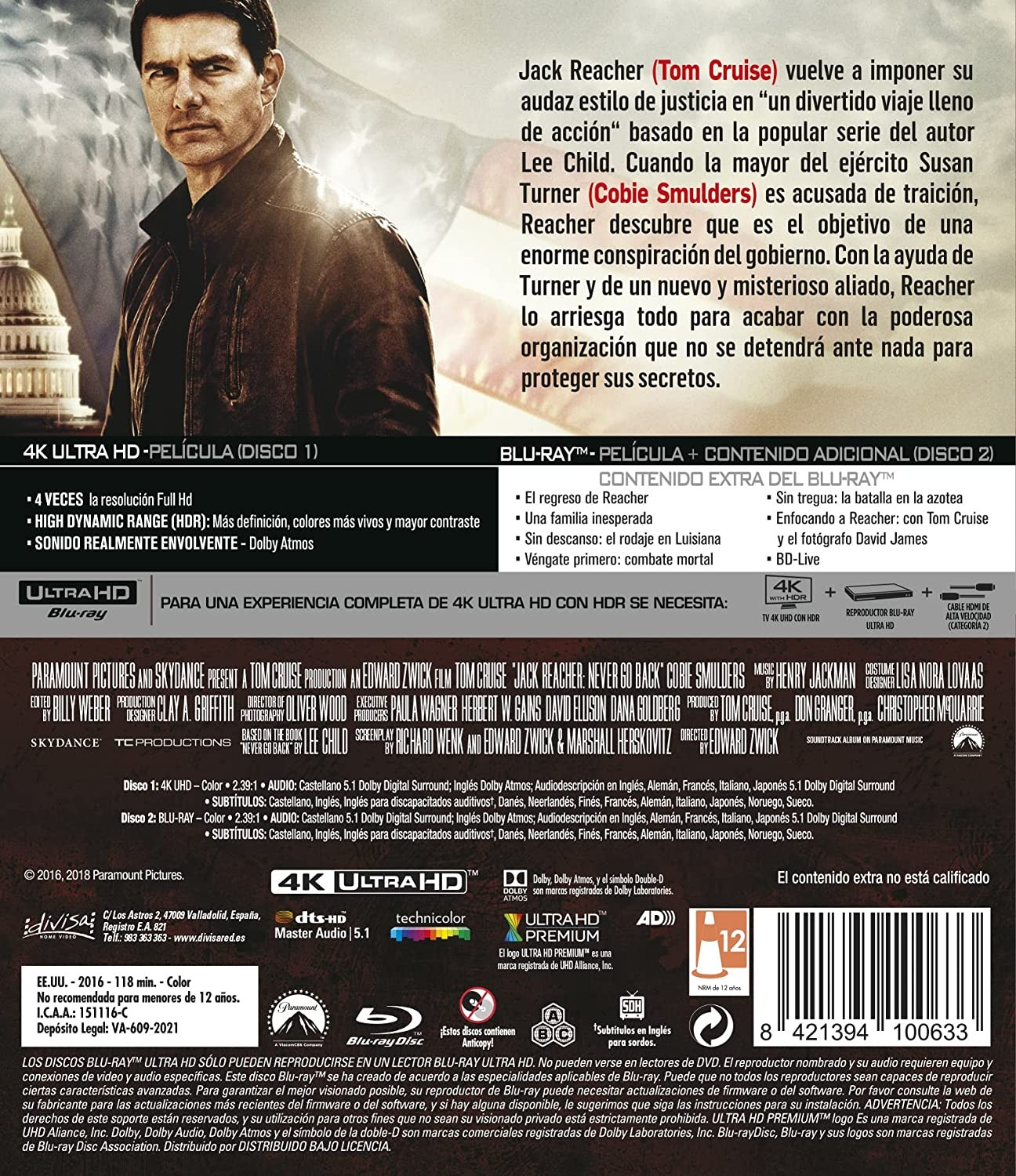 Contraportada del estuche Blu-ray 4K Ultra HD de Jack Reacher.