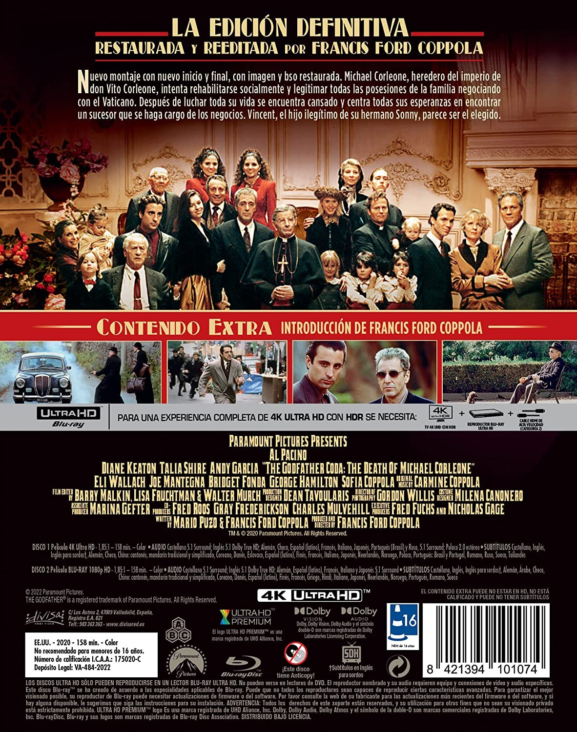 Contraportada de Blu-ray con detalles de la película, fotos del reparto y especificaciones.