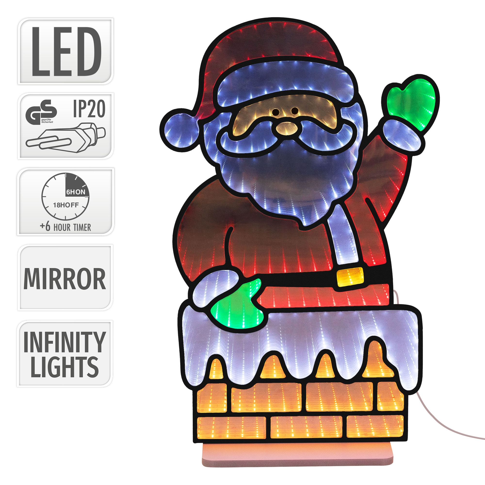 LED-Weihnachtsmann-Spiegellicht mit Unendlichkeits-Effekt und Kamin.